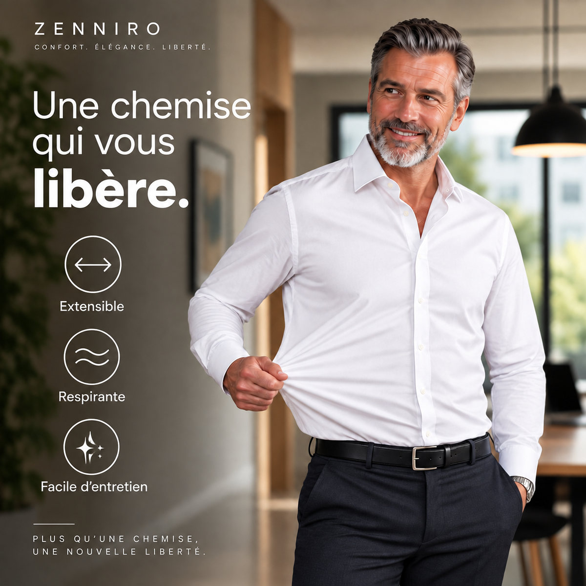 Chemise infroissable coupe ajustée en fibre de bambou Zenfit™