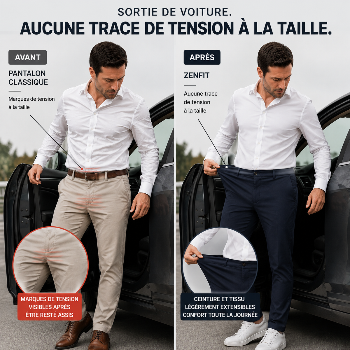 Pantalon extensible homme élégant Zenniro – détail du produit