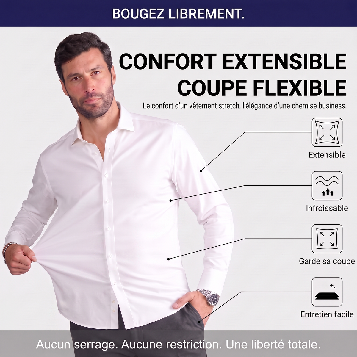 Chemise infroissable homme coupe ajustée Zenniro – vue portée