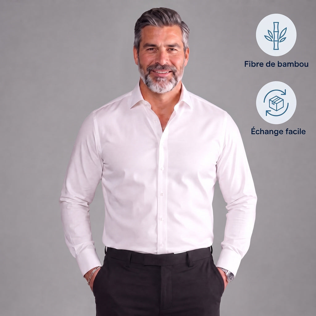Chemise blanche portée, fibre de bambou et échange facile